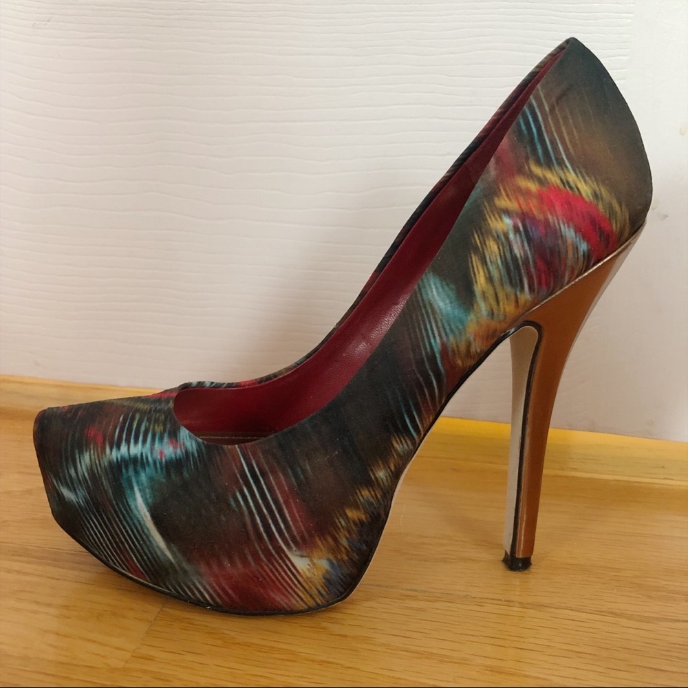Aldo 5” heels - multi color red/blue/bronze
